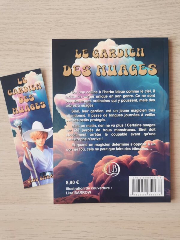 Quatrième de couverture du Gardien des nuages et son marque-page